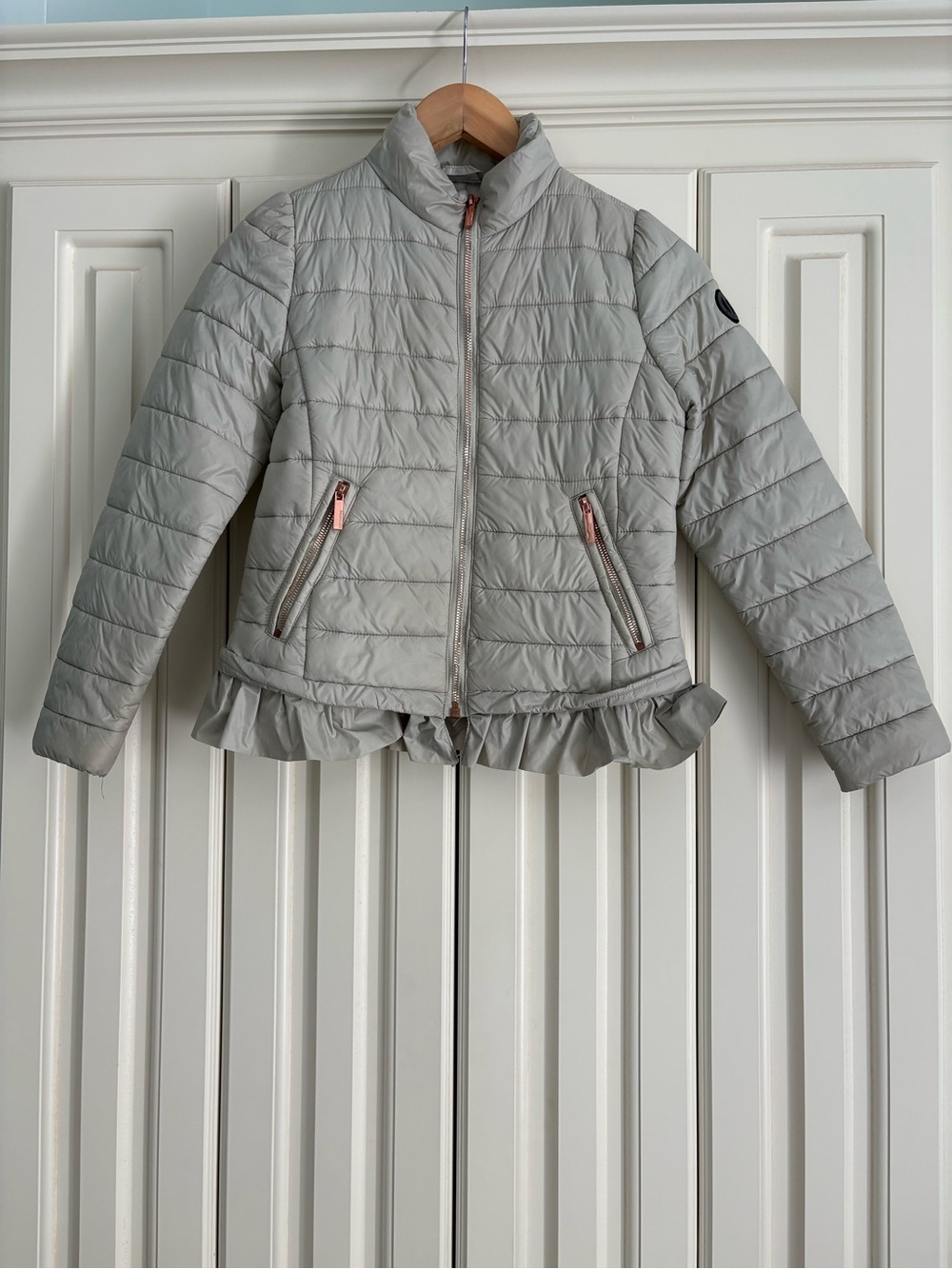 Bernardo Quilted Ruffle-Hem Zip Up Puffer Jacket Girls 10/12 Packable Preppy